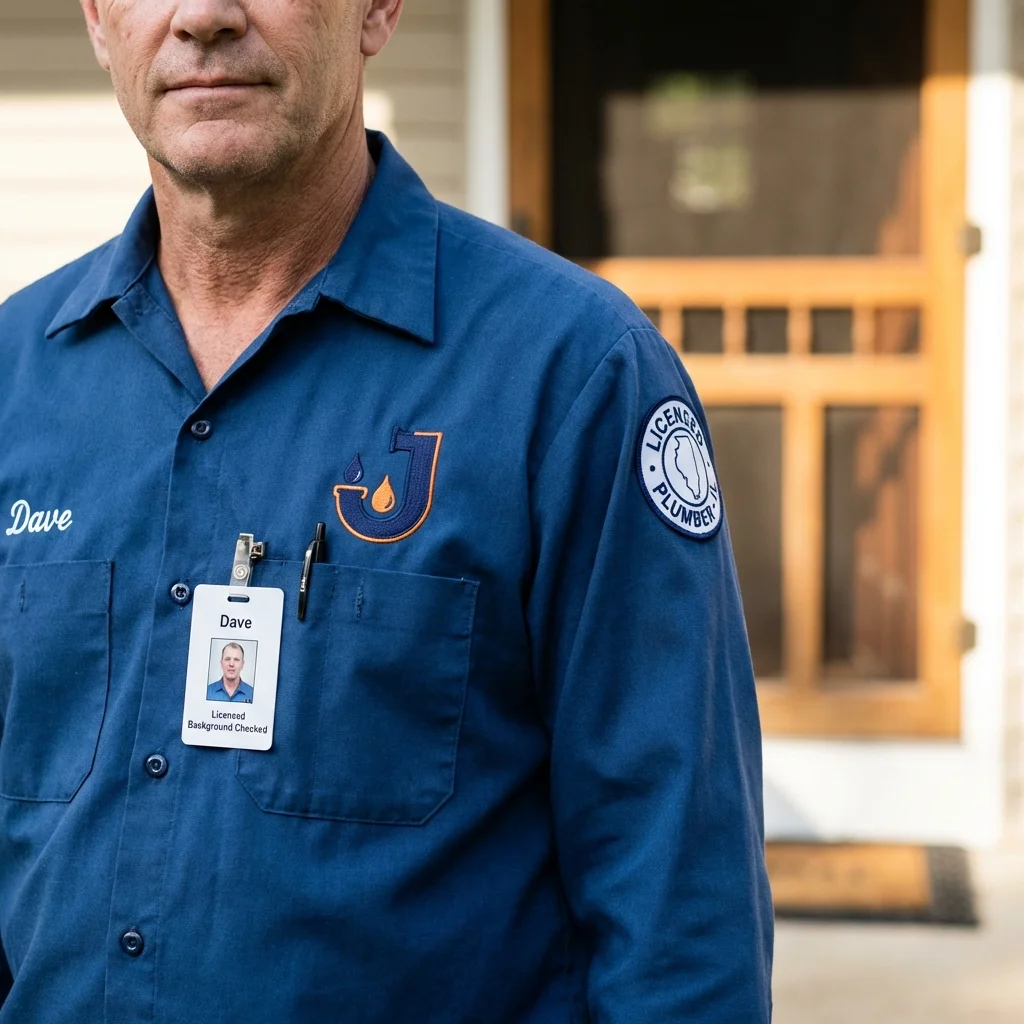 Licensed plumber showing ID badge in West Orange, NJ