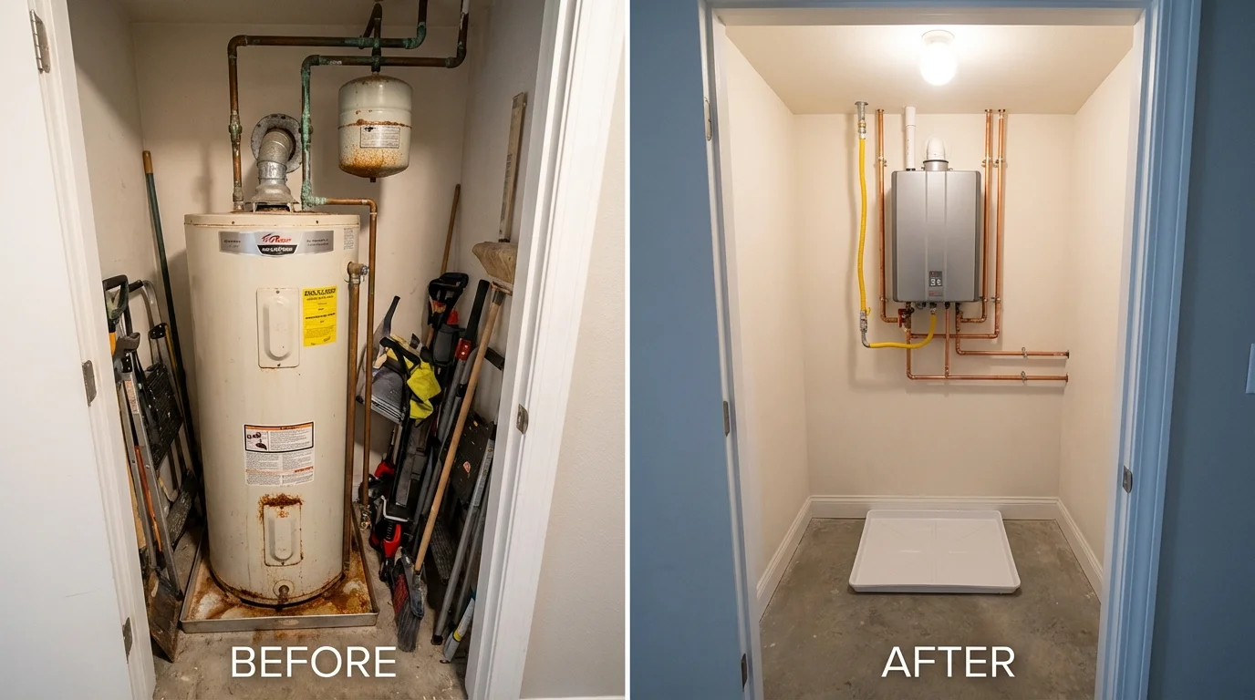 Tank water heater versus wall-mounted tankless unit comparison for West Orange, NJ homeowners