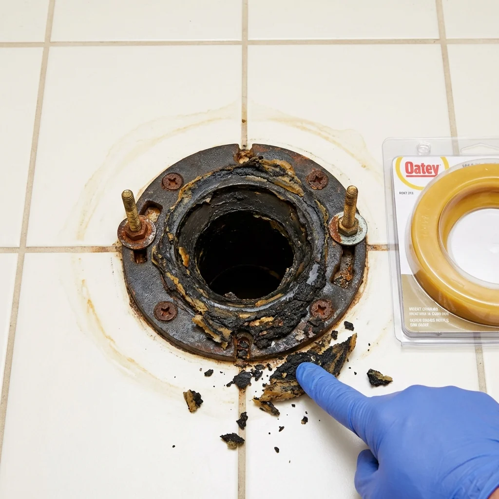 Failed wax ring showing water seepage at the base of a toilet in a West Orange, NJ home