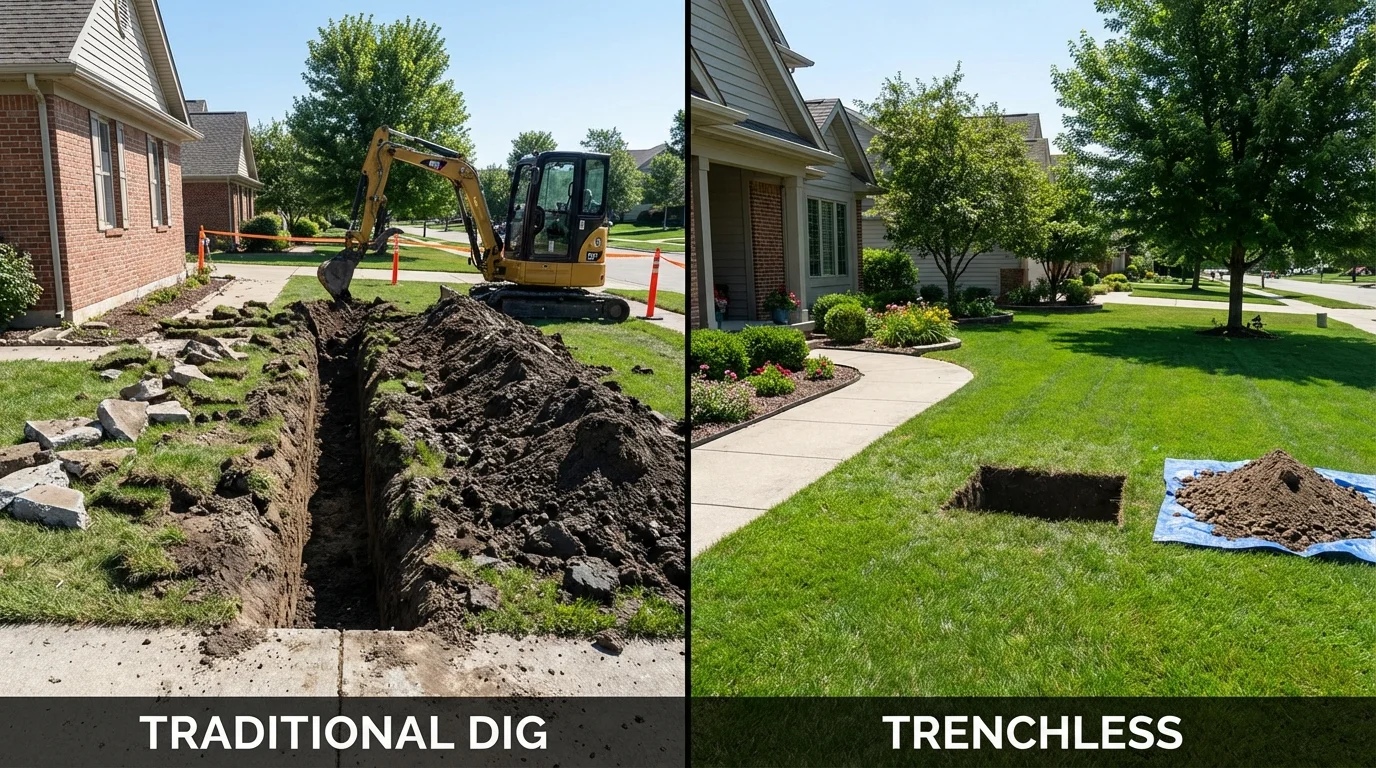 Trenchless sewer repair with minimal yard damage versus traditional excavation in West Orange, NJ